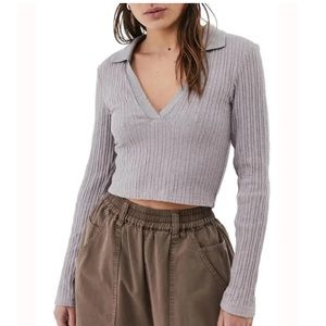 BDG Rosie Crop Long Sleeve Polo